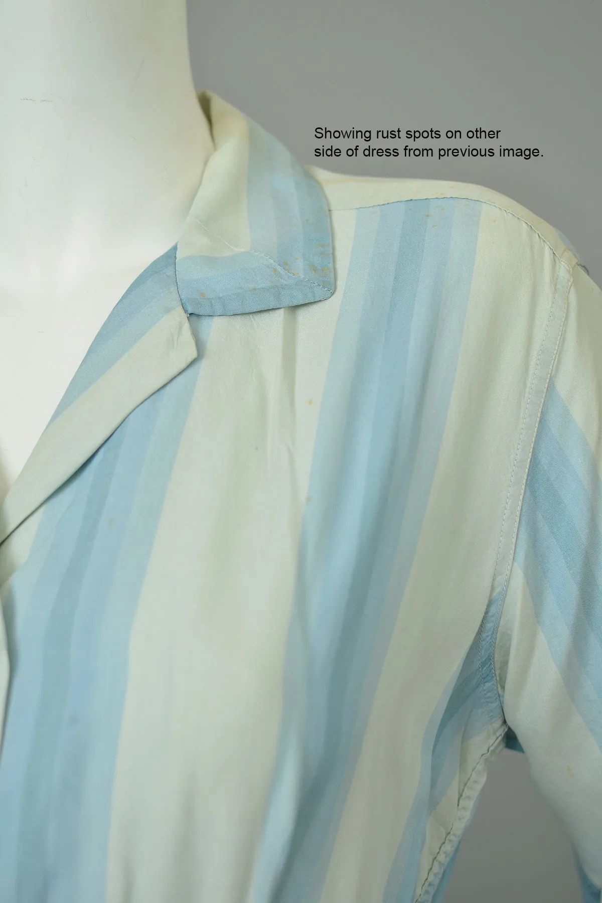 1950s 60s Sky Blue Striped Silk Shirtwaist Dress | Condition issues