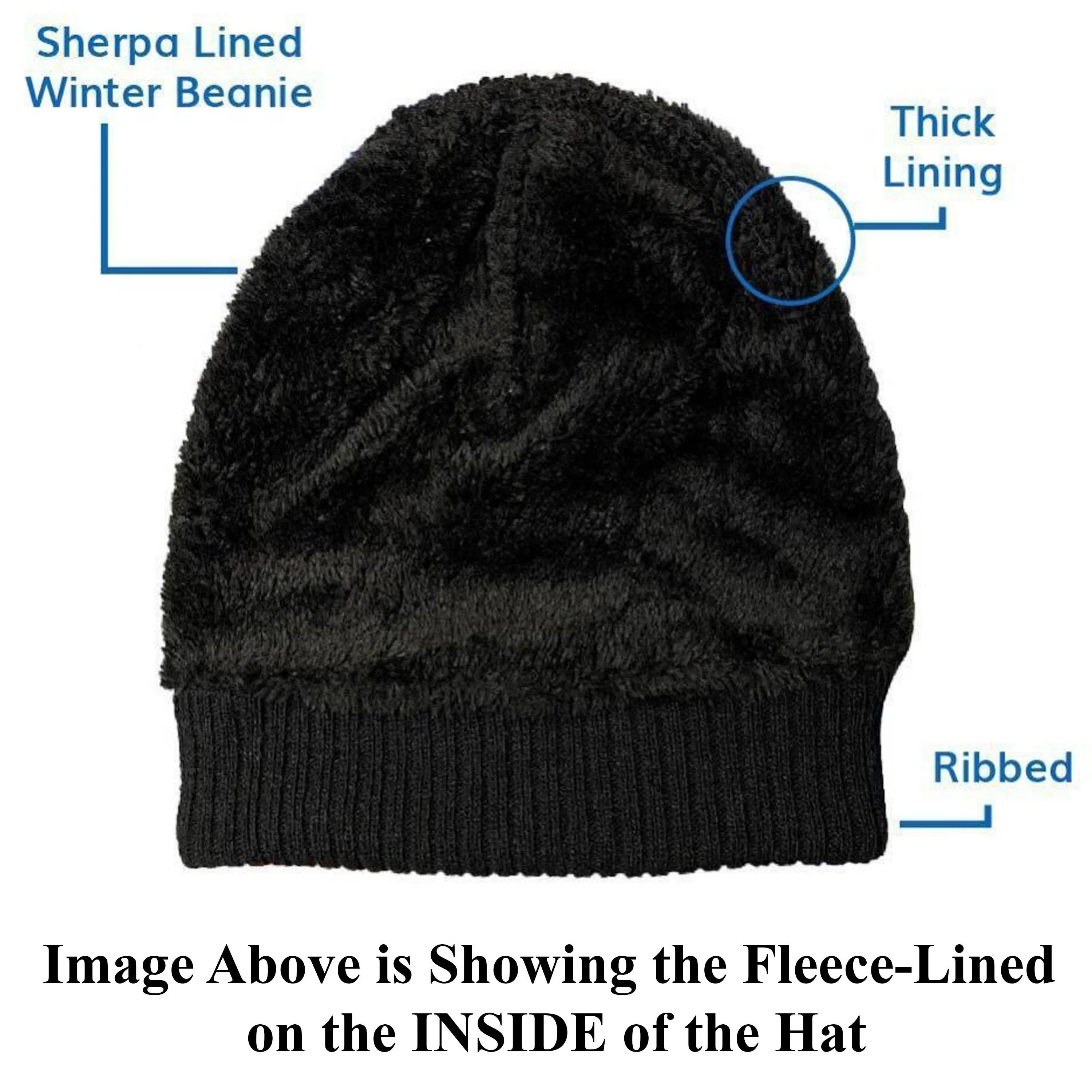 3-Pack: Unisex Black Sherpa Fleece-Lined Ribbed Beanie Hat