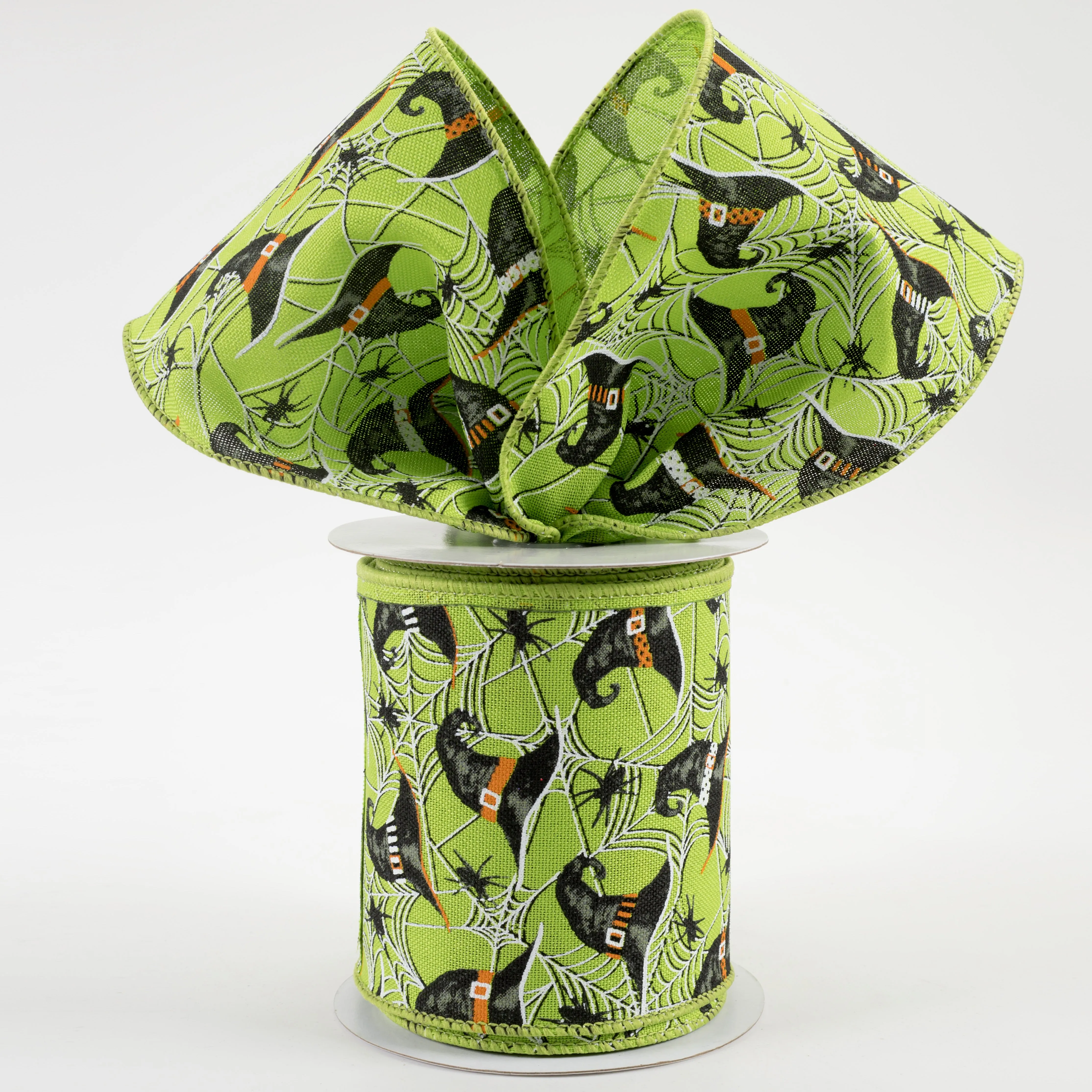 4" Witch Hats and Spiders Ribbon: Fresh Green (10 Yards)