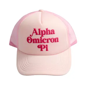 Alpha Omicron Pi Baseball Cap, Mesh Trucker-Style Hat