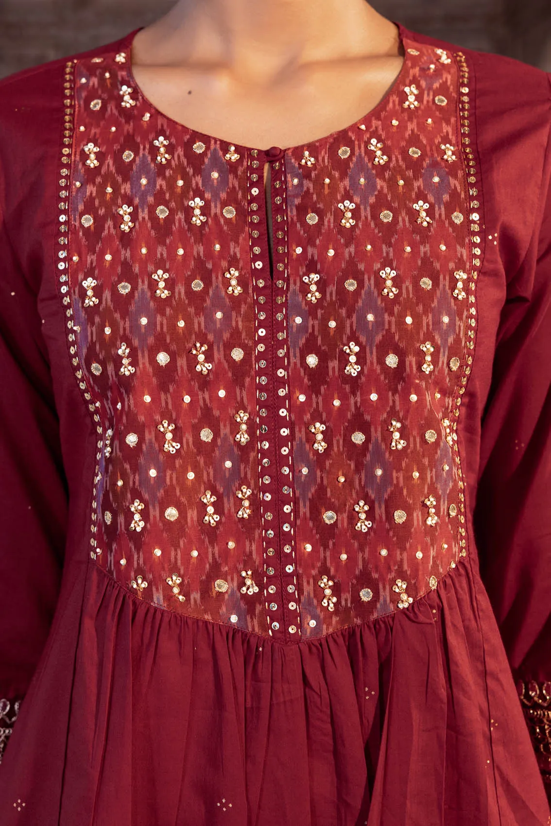 Anshika Silk Ikat Yoke Kurta