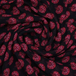 Beautiful Red Floral Over Dark Blue Base Printed Fabric