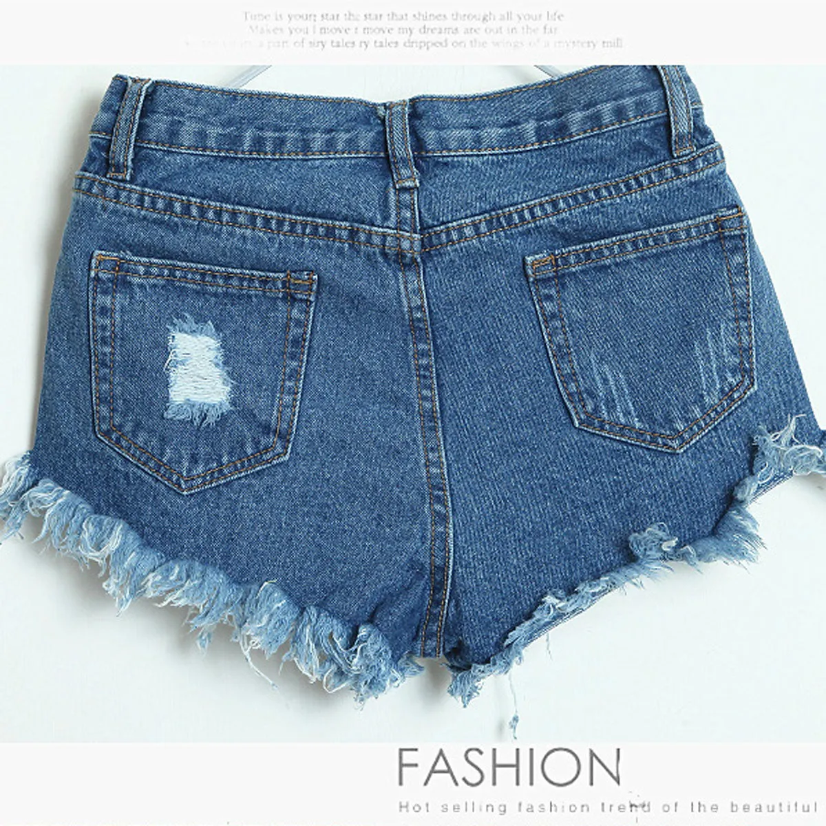 Begger Style Denim Pure Color Hole High Waist Loose Shorts