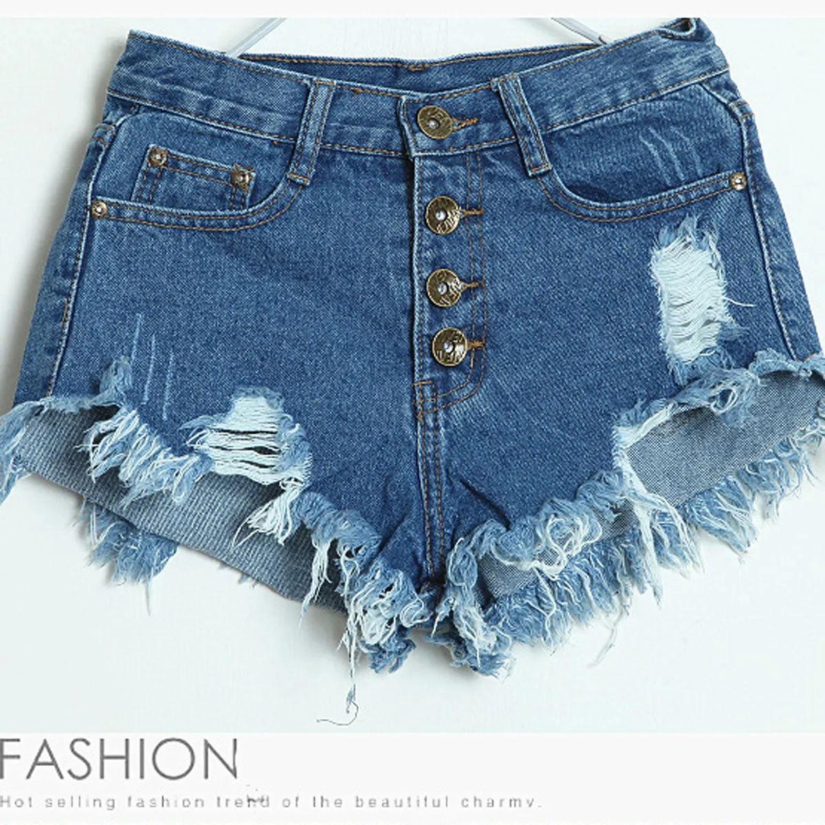 Begger Style Denim Pure Color Hole High Waist Loose Shorts