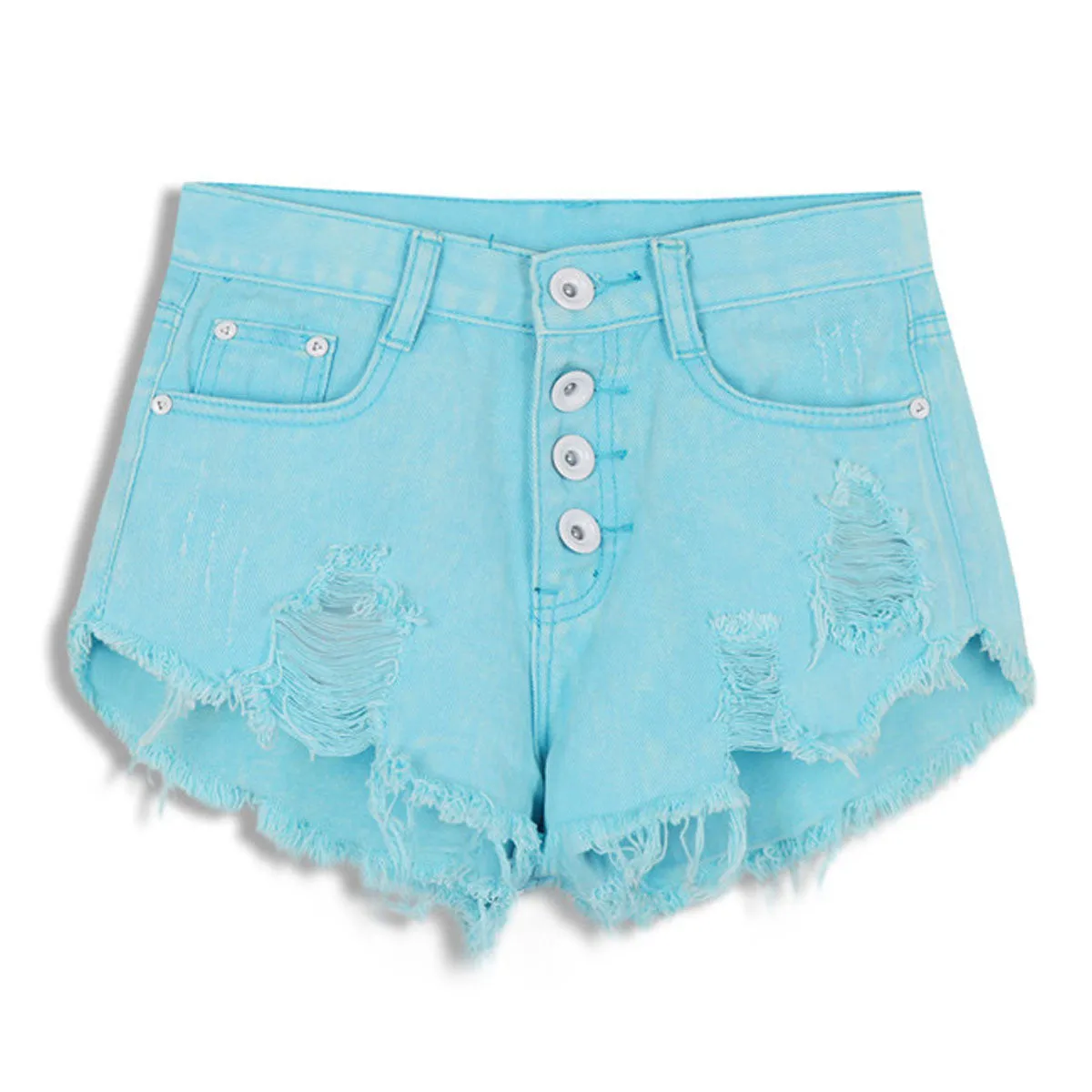 Begger Style Denim Pure Color Hole High Waist Loose Shorts