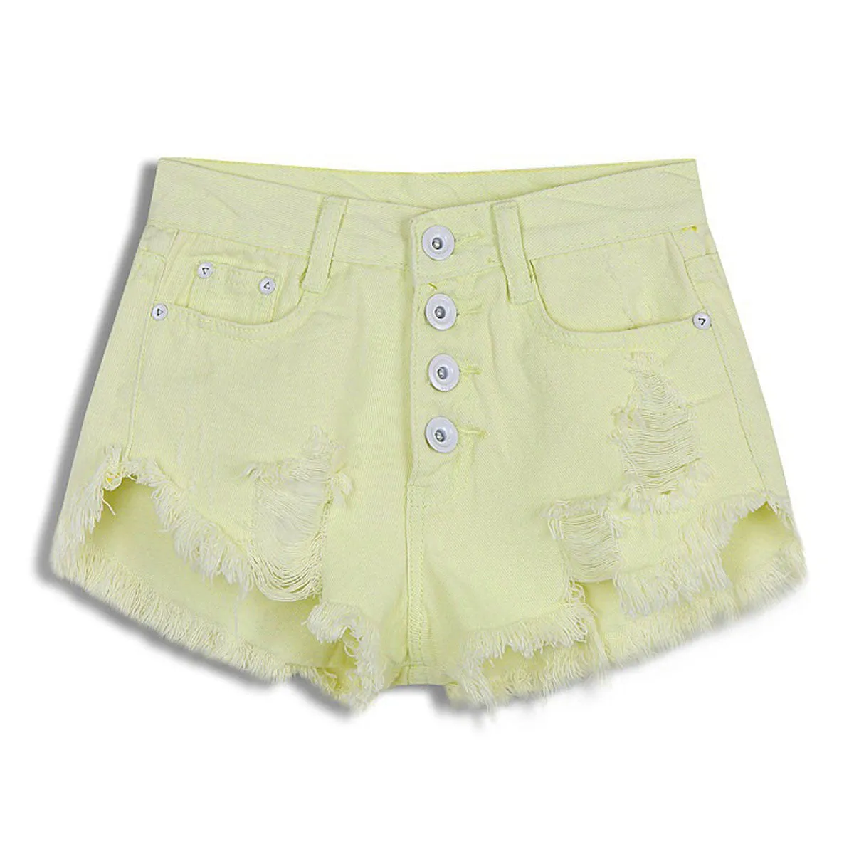 Begger Style Denim Pure Color Hole High Waist Loose Shorts