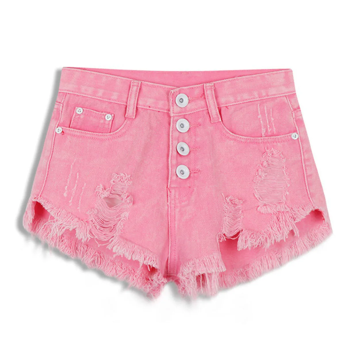 Begger Style Denim Pure Color Hole High Waist Loose Shorts