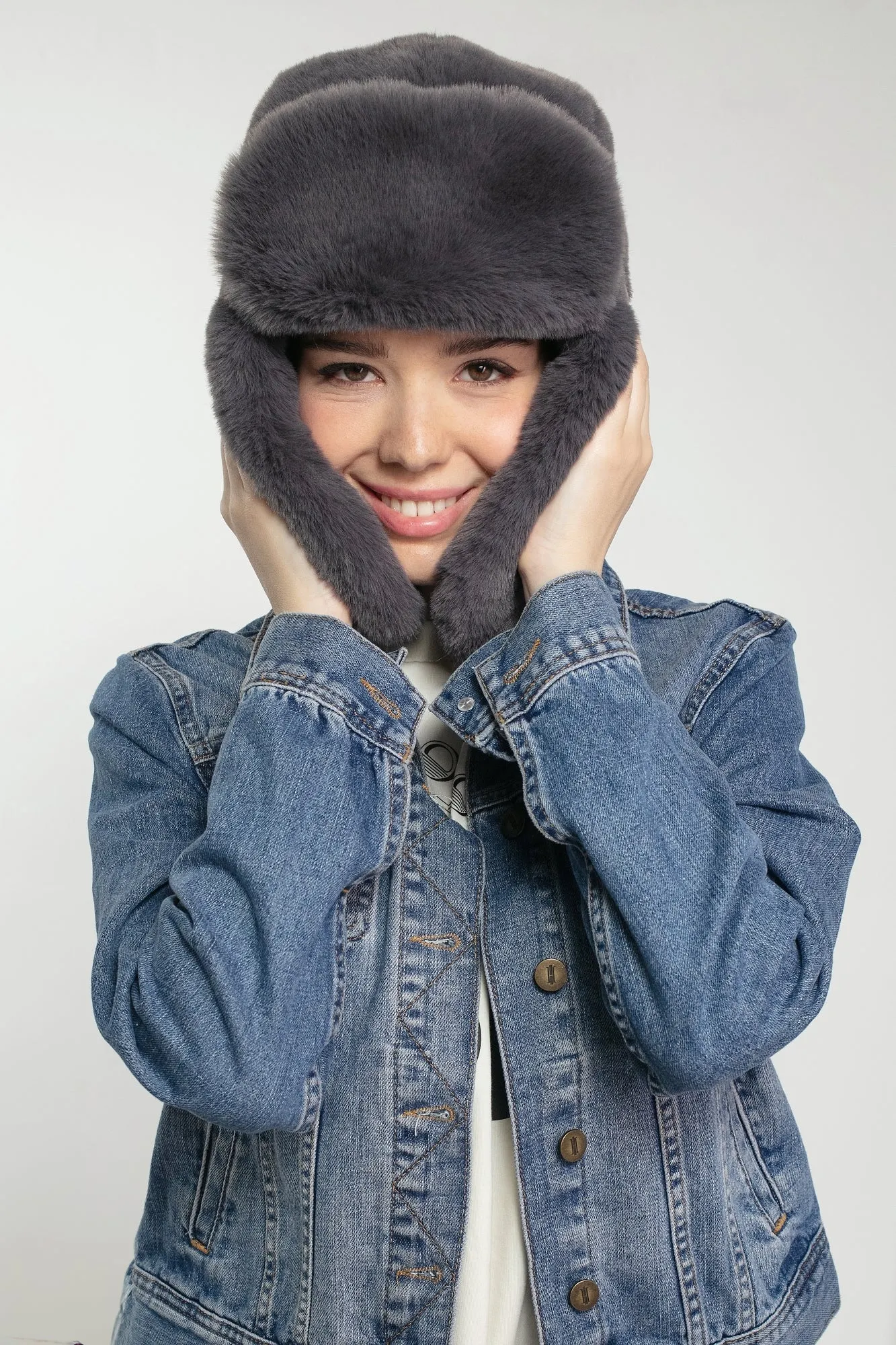 BILLIE FAUX FUR TRAPPER GREY