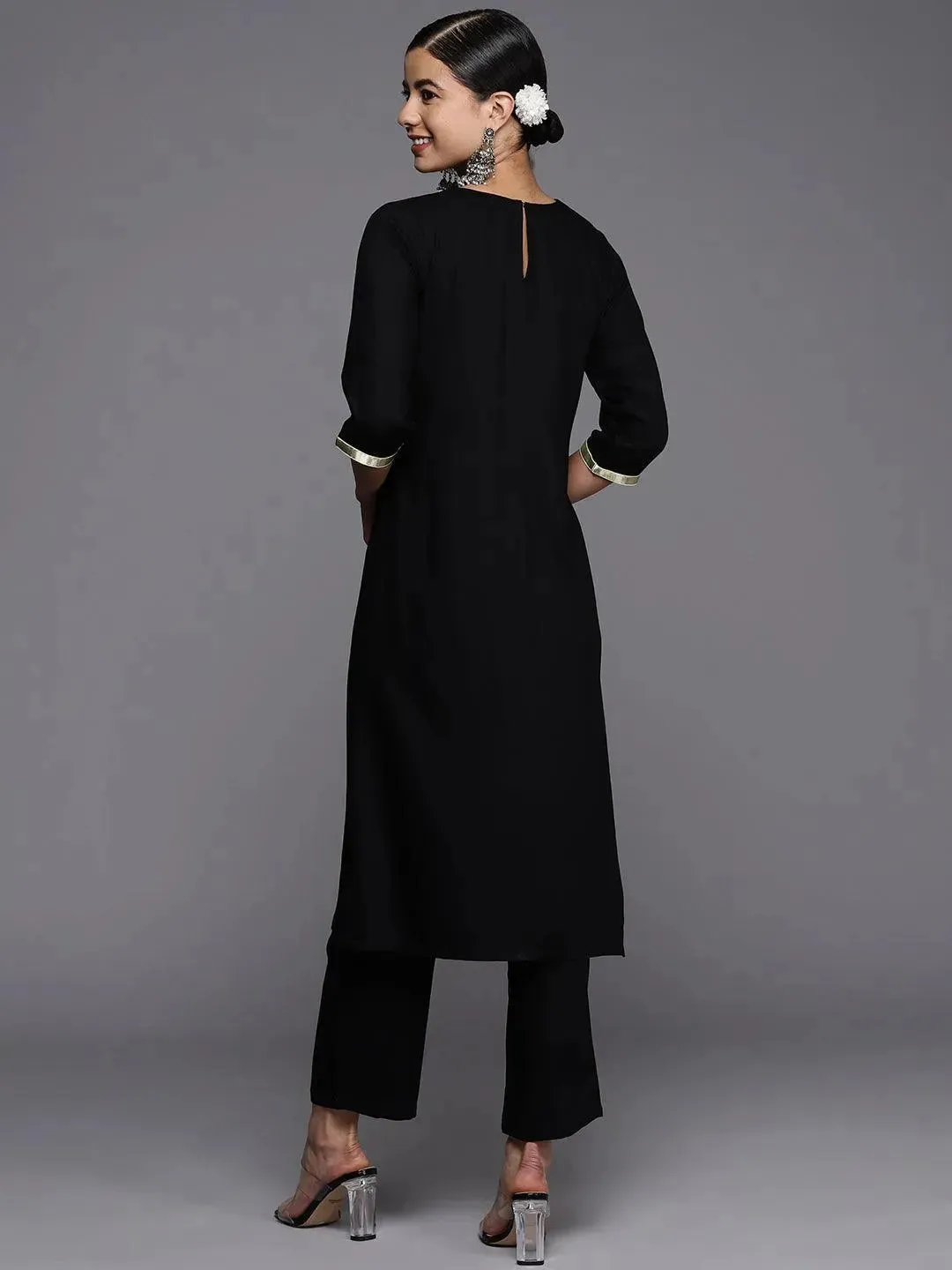 Black Yoke Design Wool Straight Kurta