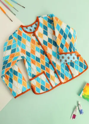 Blue Rhombus Quilted Cotton Reversible Coat Unisex (0-7 Years)