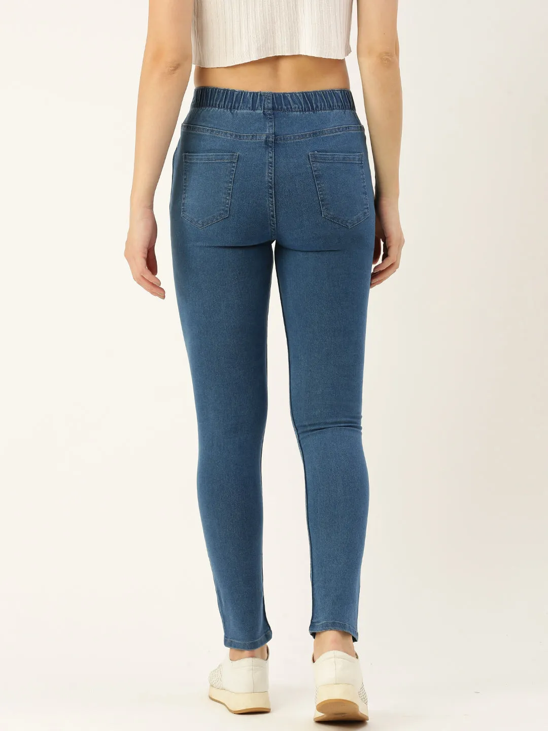 Blue Solid Slim Fit Ankle Length Jeggings