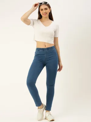 Blue Solid Slim Fit Ankle Length Jeggings