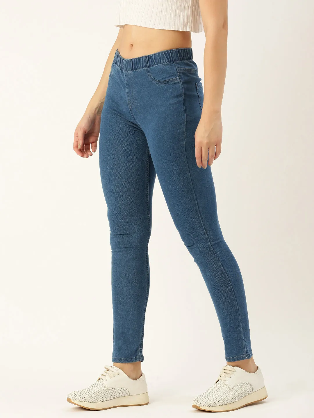 Blue Solid Slim Fit Ankle Length Jeggings