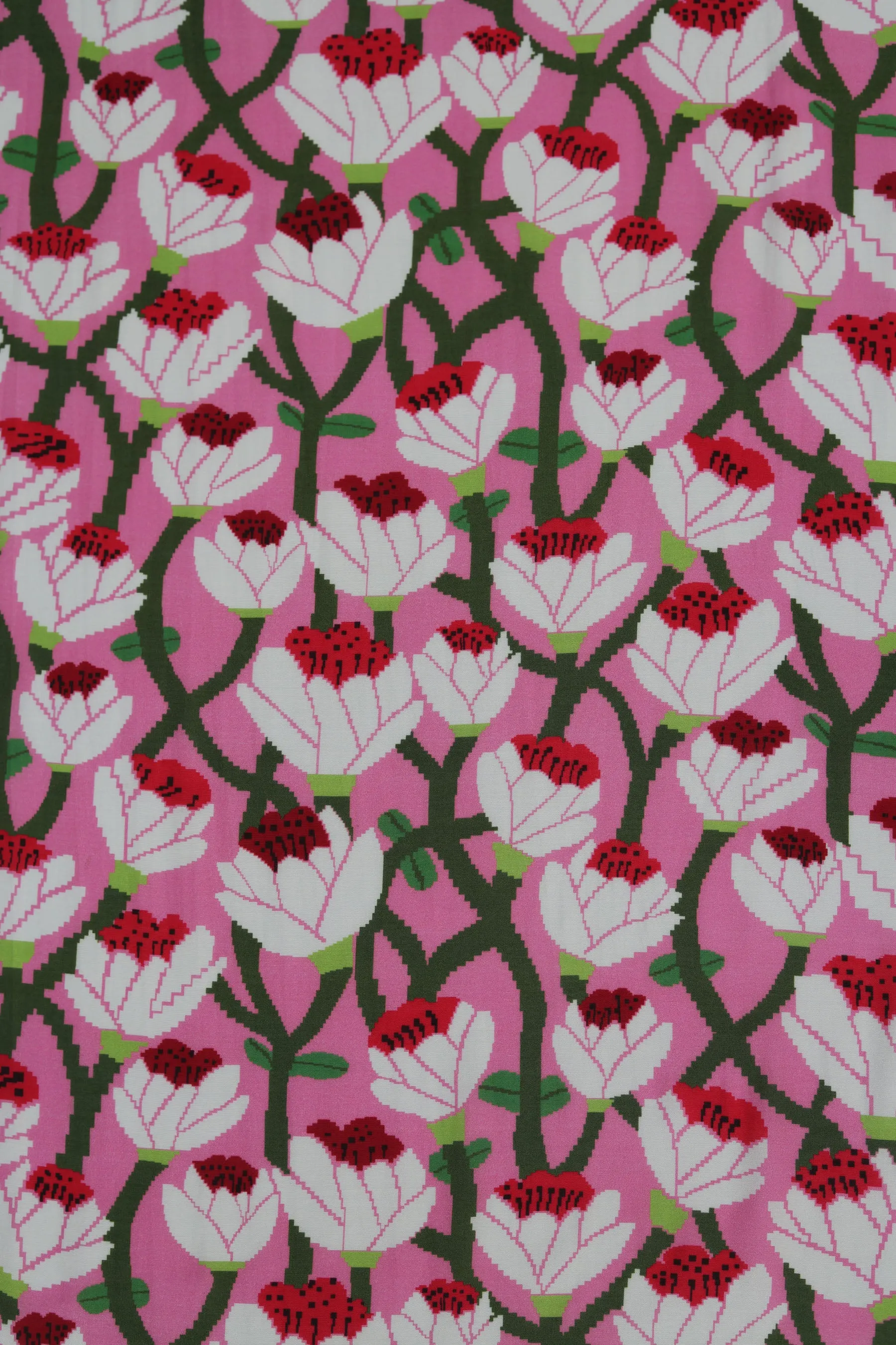 Bossy Pink All Over Flower Print Natural Muslin Silk Fabric