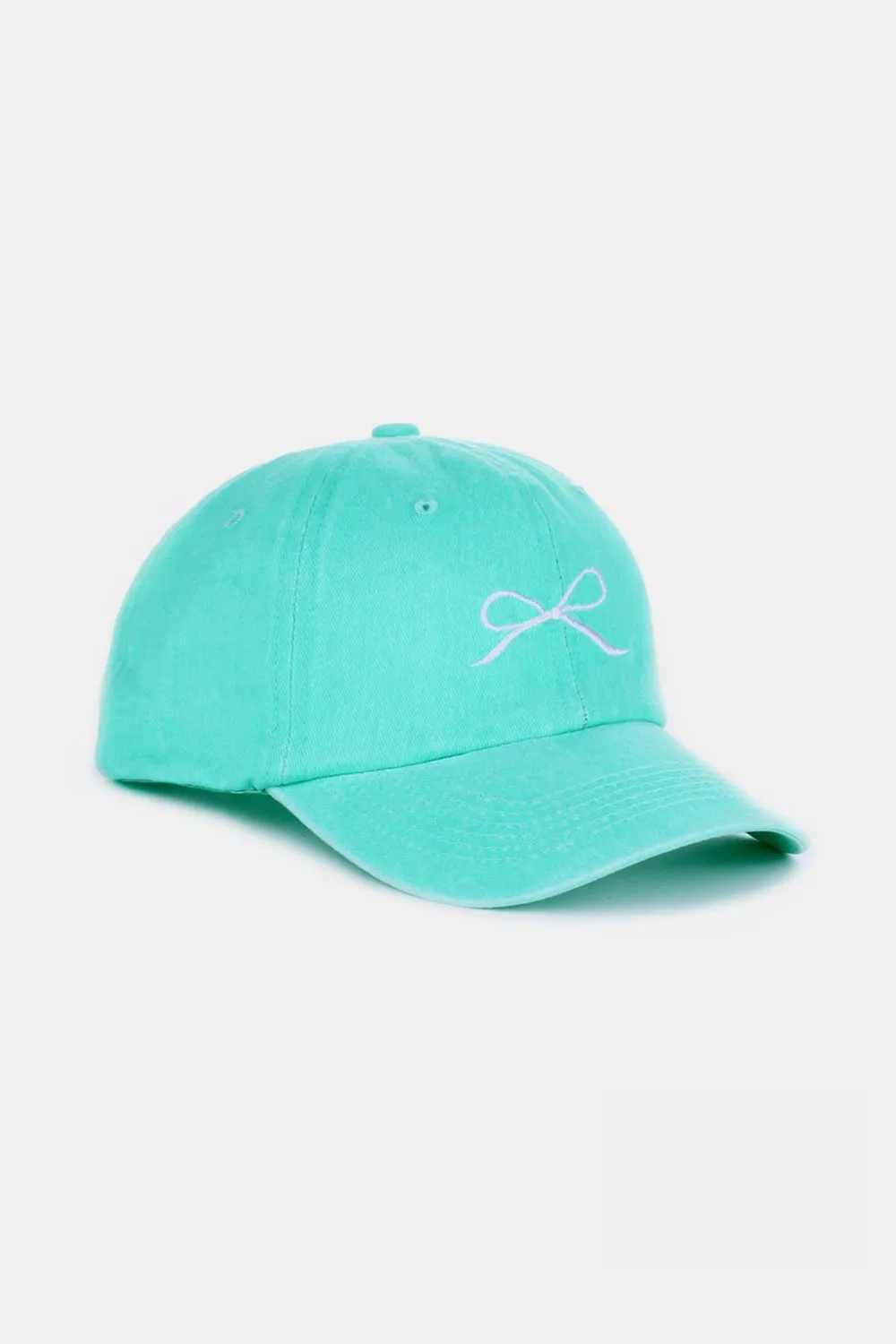 Bow Embroidered Washed Cotton Caps