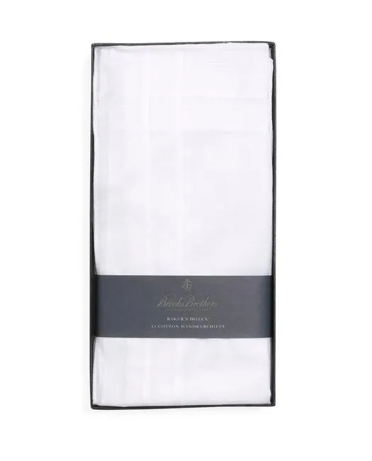 Brooks Brothers Men's Pure Cotton Handkerchiefs-Set of 13 White