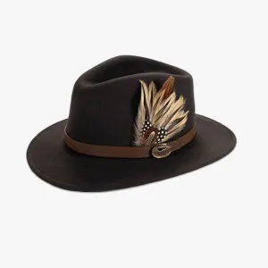 Brown Fedora with Game Bird Feather