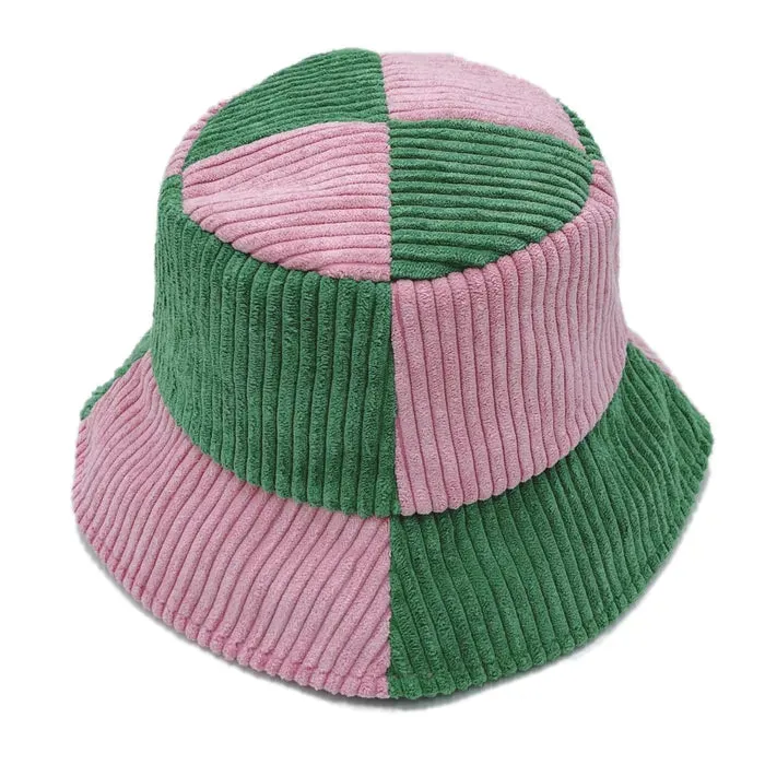 Bucket Hat Corduroy Pink and Green Hat for Women