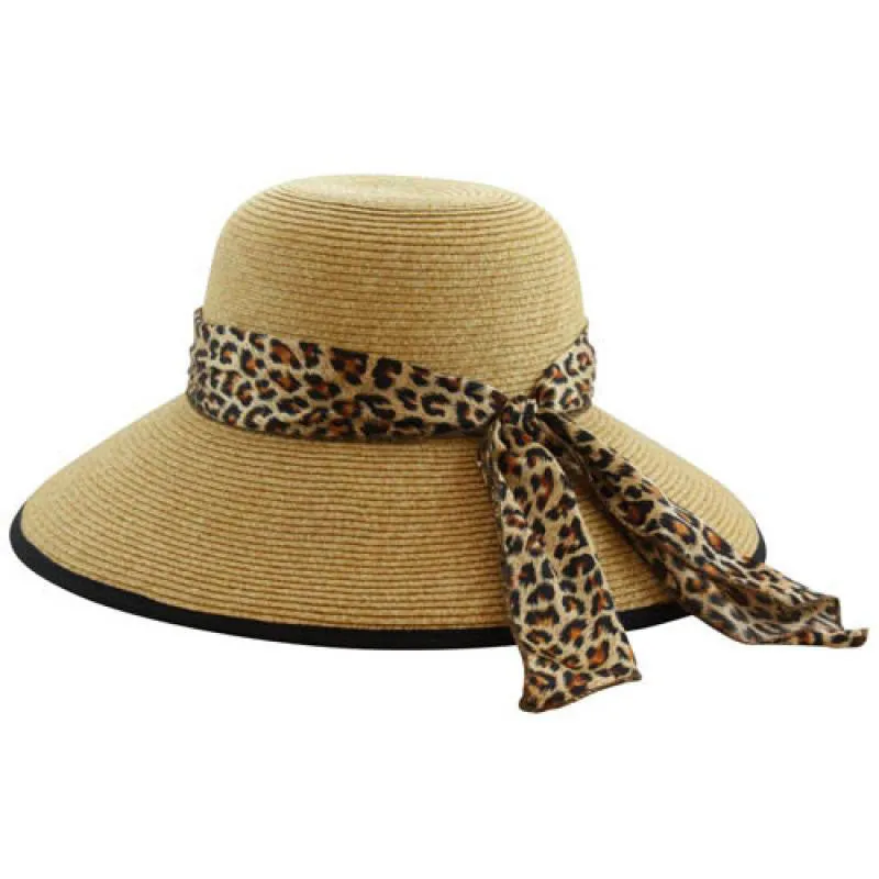 California Hat Company - Wide Brim Sun Hat with Leopard Trim