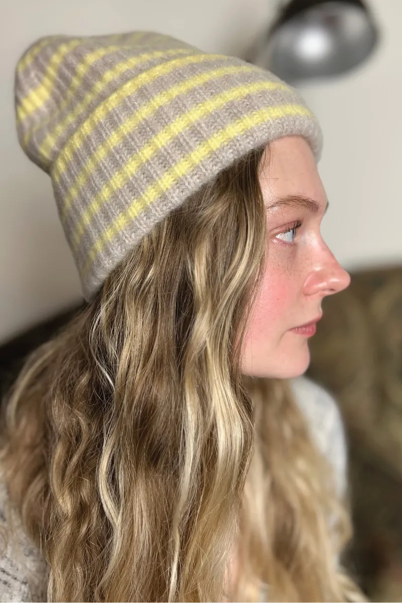 Cashmere Luxe Striped Ribbed Beanie