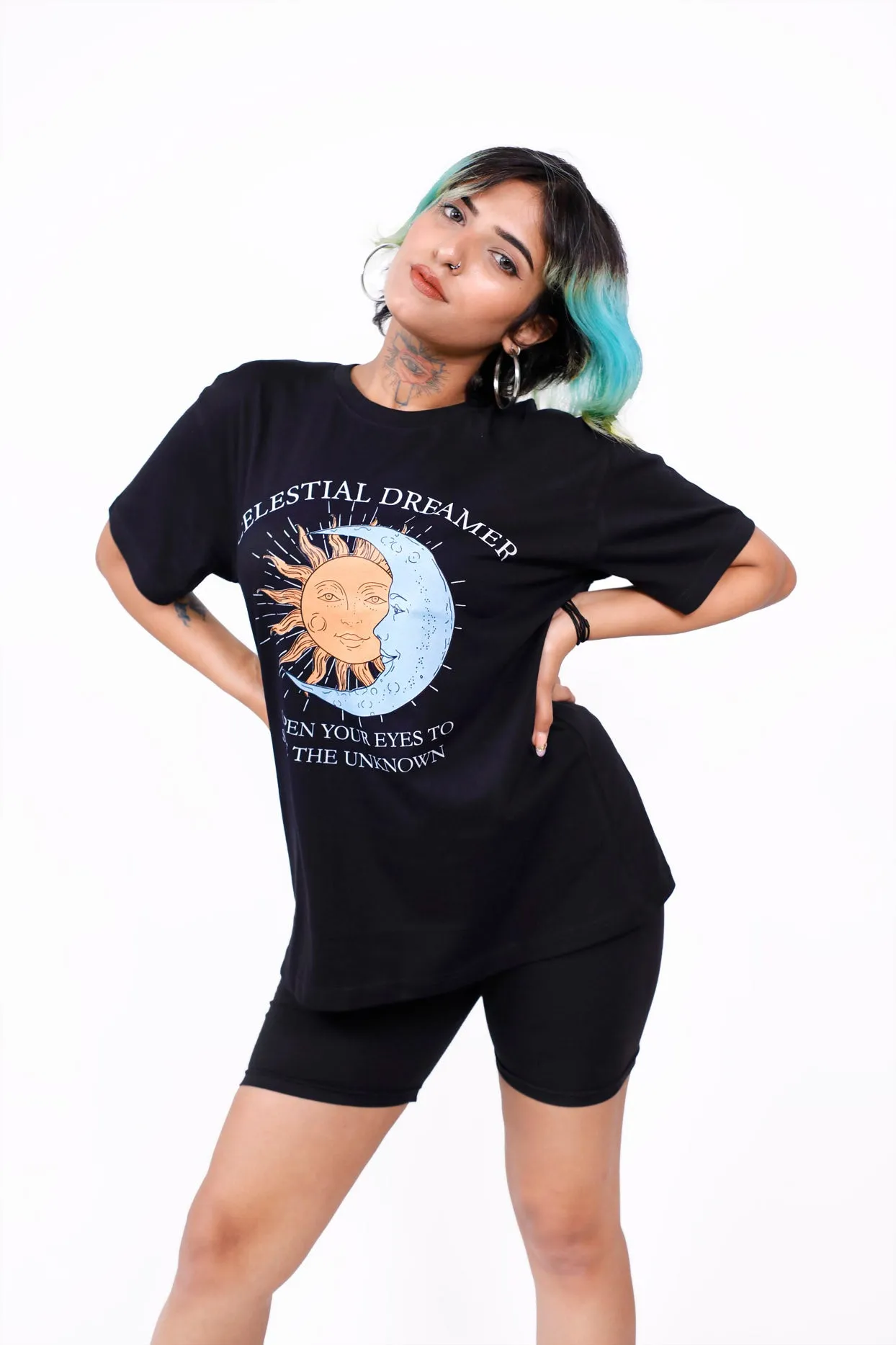 Celestial Dreamer Black Oversized T-shirt