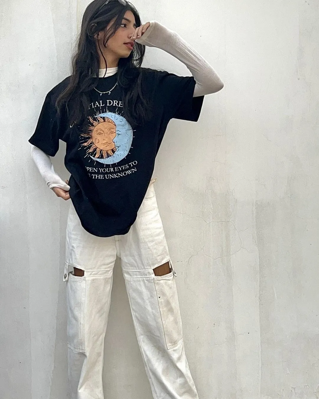 Celestial Dreamer Black Oversized T-shirt