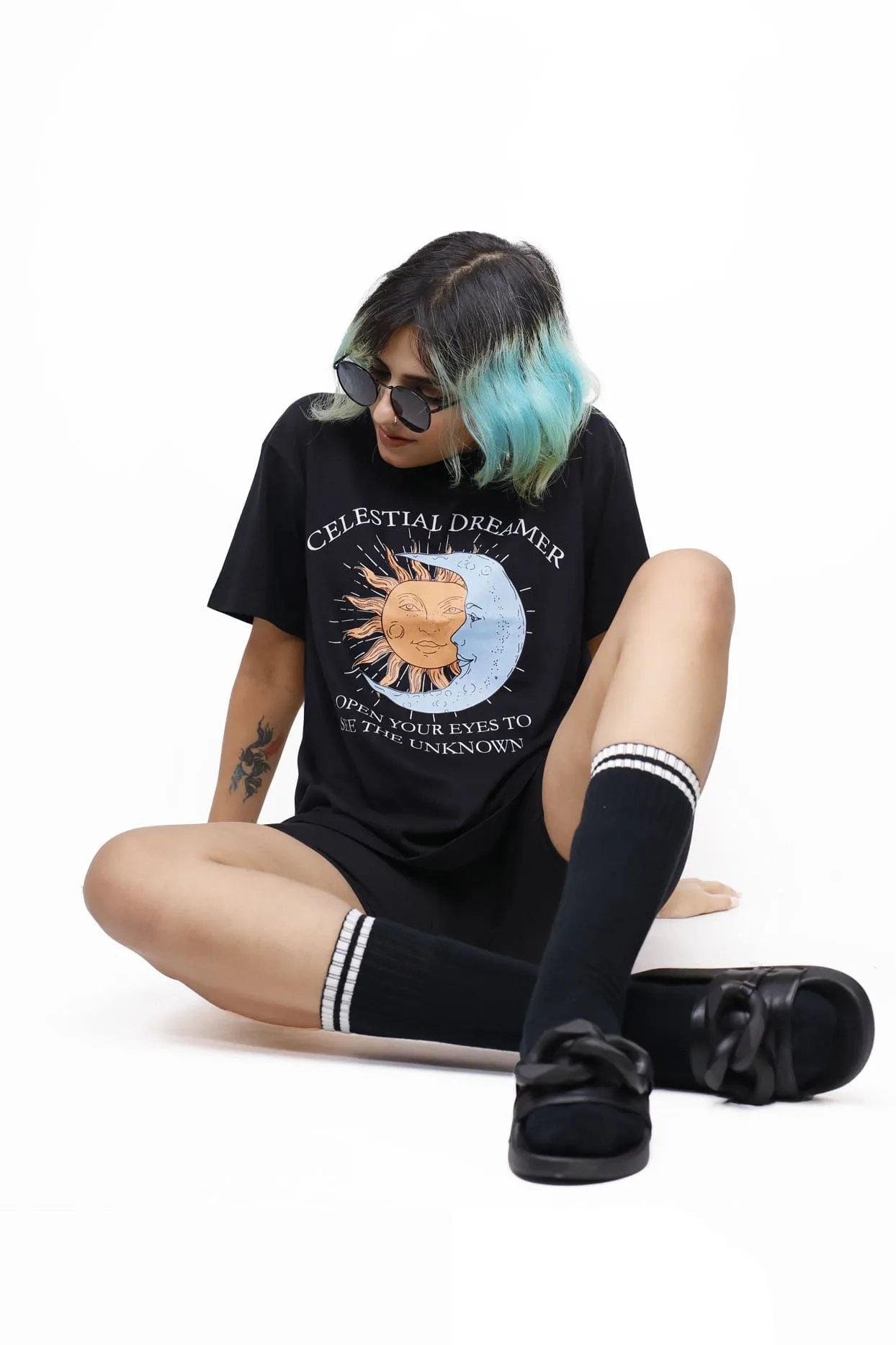 Celestial Dreamer Black Oversized T-shirt