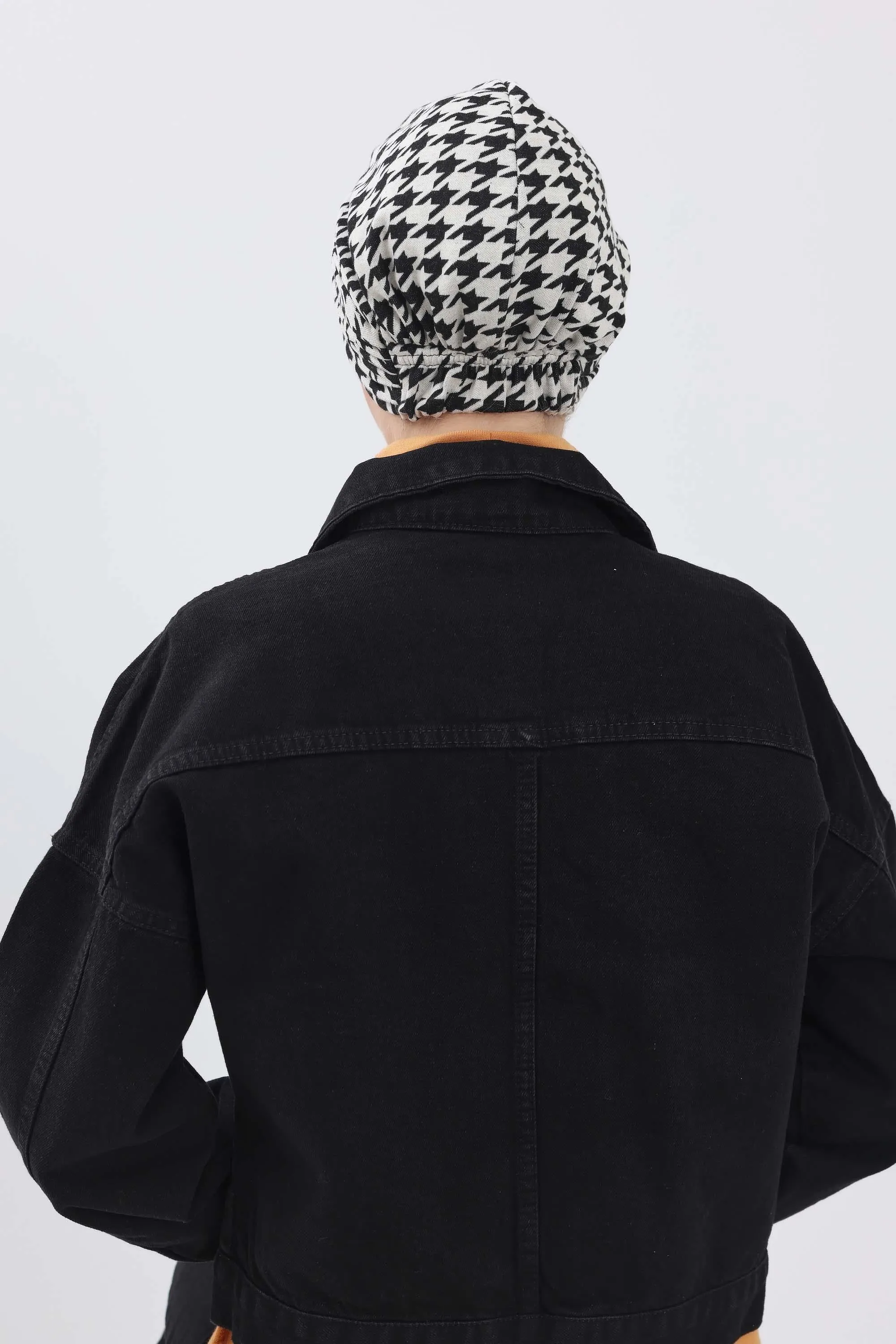 Chic Shirred Winter Turban Bonnet with Houndstooth & Leopard Prints, Cozy Patterned Winter Headwrap made from High Quality Fabric,B-13DIV