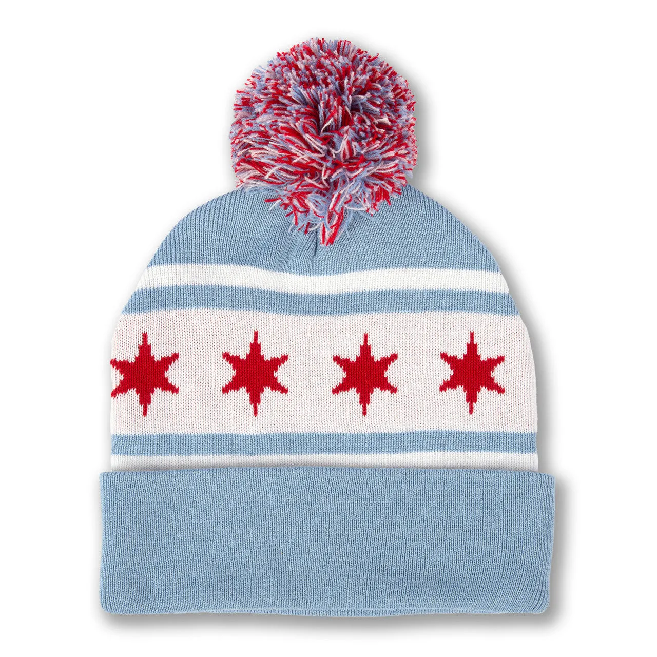 Chicago Flag Knit Hat w/ Pom Light Blue