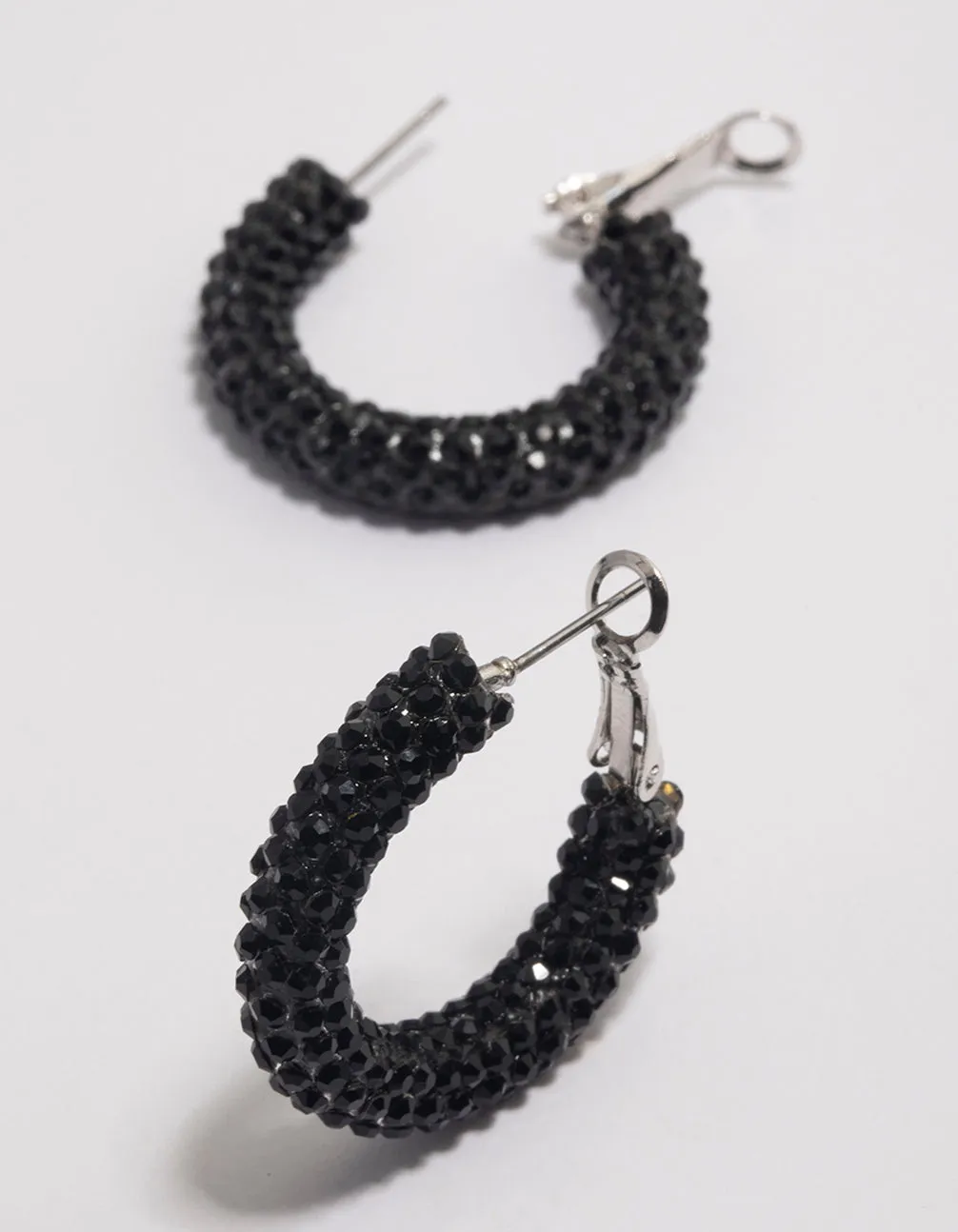 Coated Black Jet Crescent Hoop Earrings 20mm