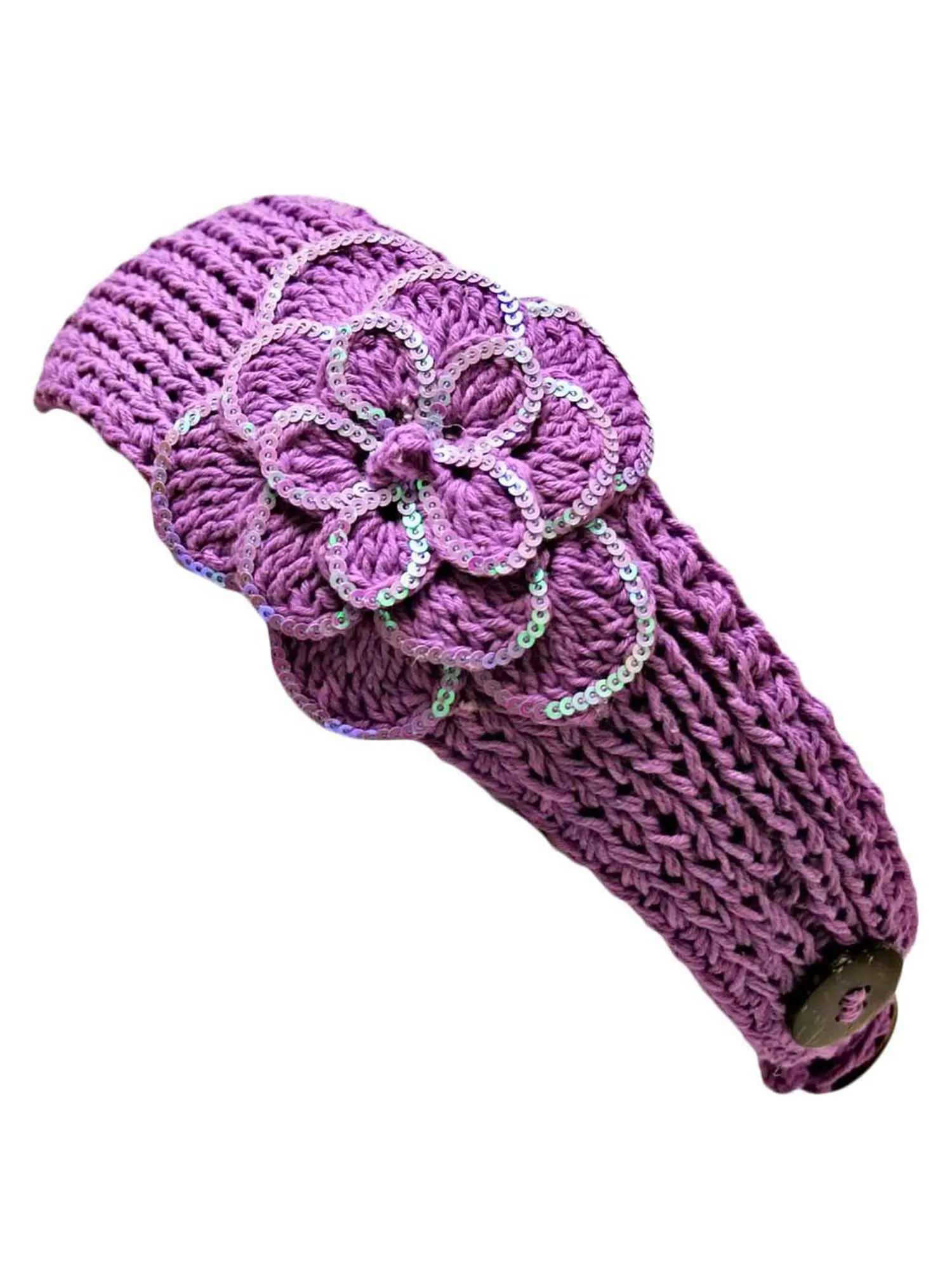 Crochet Headband With Sequin Flower