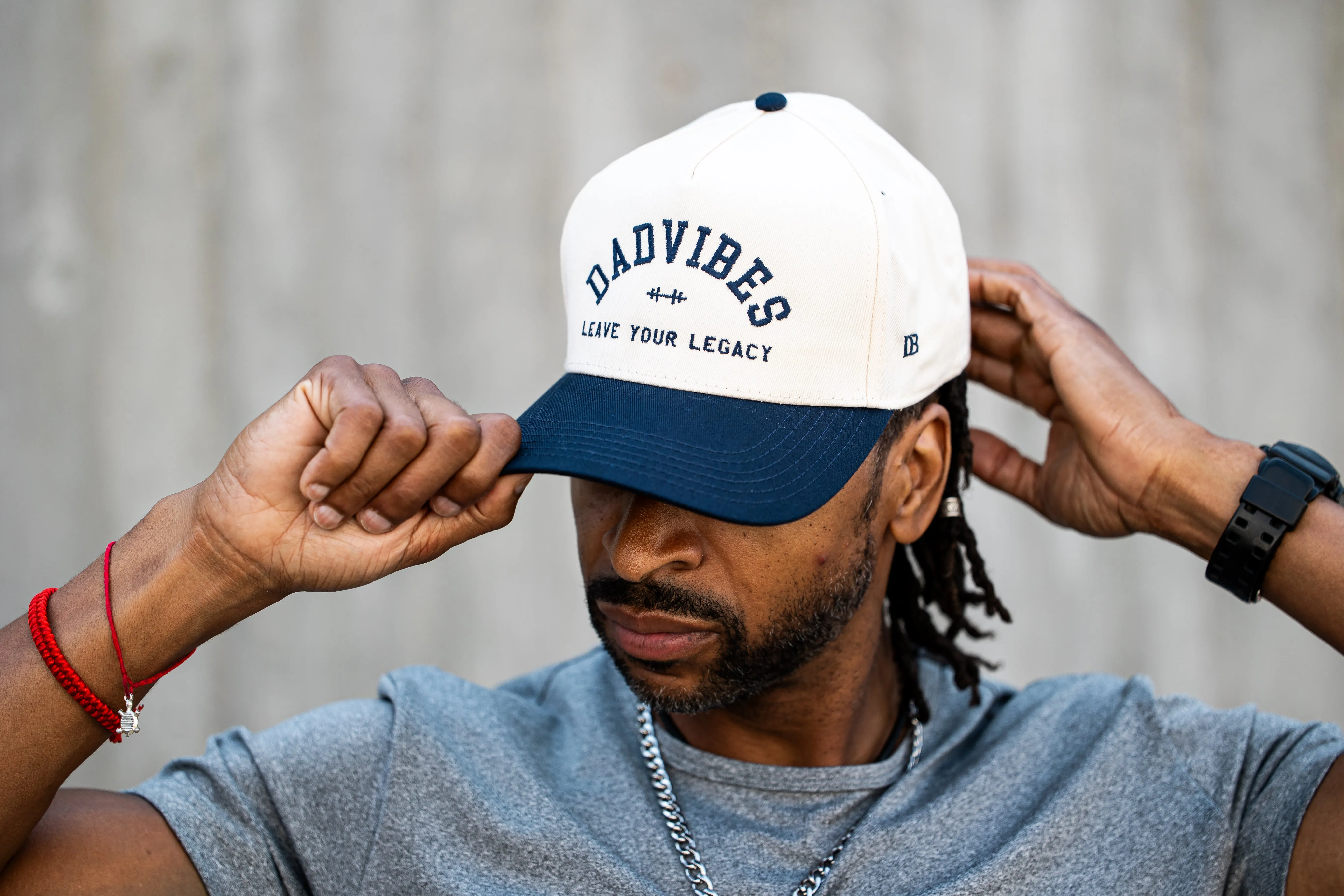 DadVibes 5 Panel Hat (Cream/Navy)