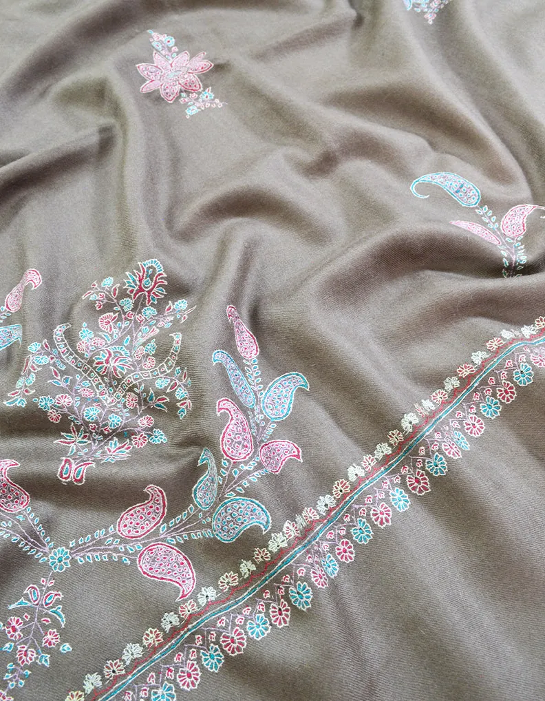 dark natural booti embroidery pashmina shawl 8537