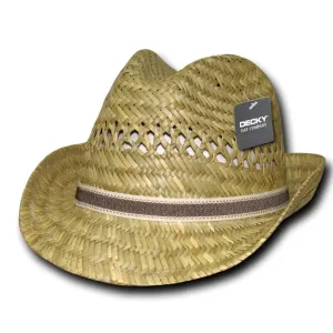 Decky Mat Straw Woven 2 Tone Hatband Fedora Fedoras Trilby Panama Hats