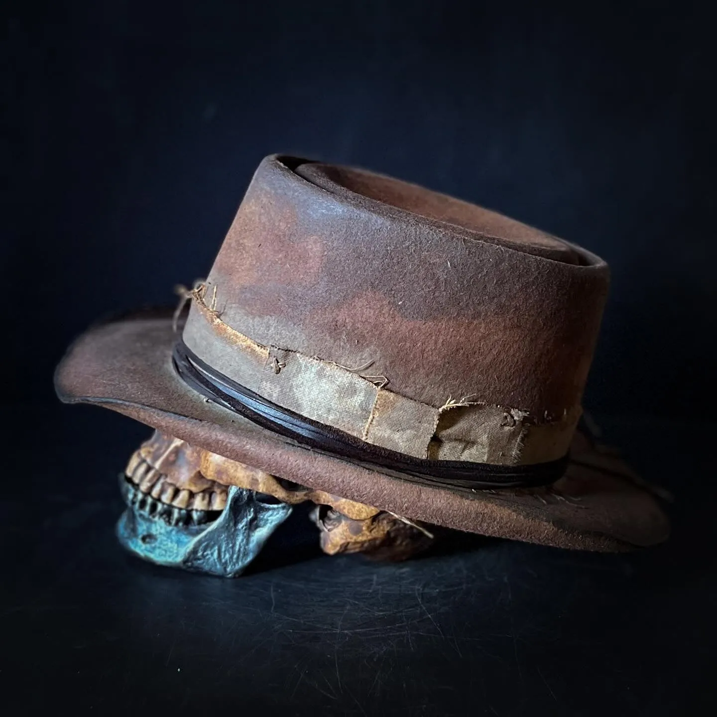 Distressed Fedora with Worn Edge Tattered Brown Hat with Frayed Side Band