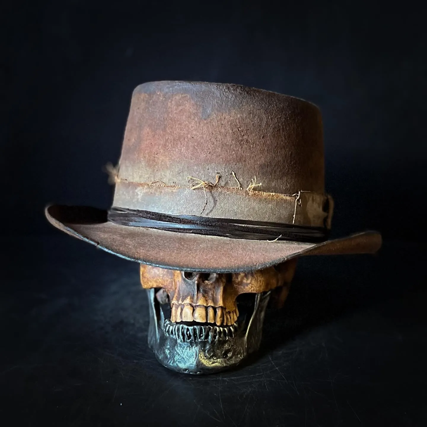 Distressed Fedora with Worn Edge Tattered Brown Hat with Frayed Side Band