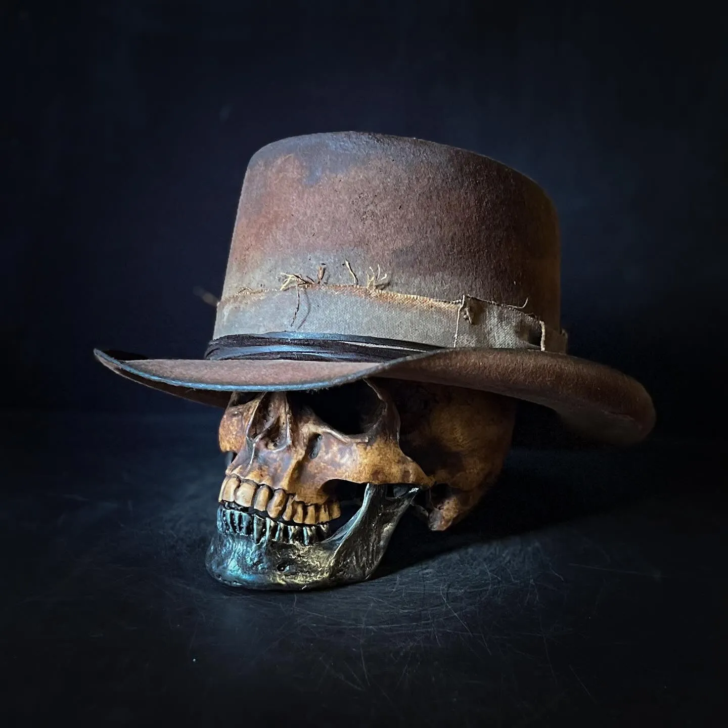 Distressed Fedora with Worn Edge Tattered Brown Hat with Frayed Side Band