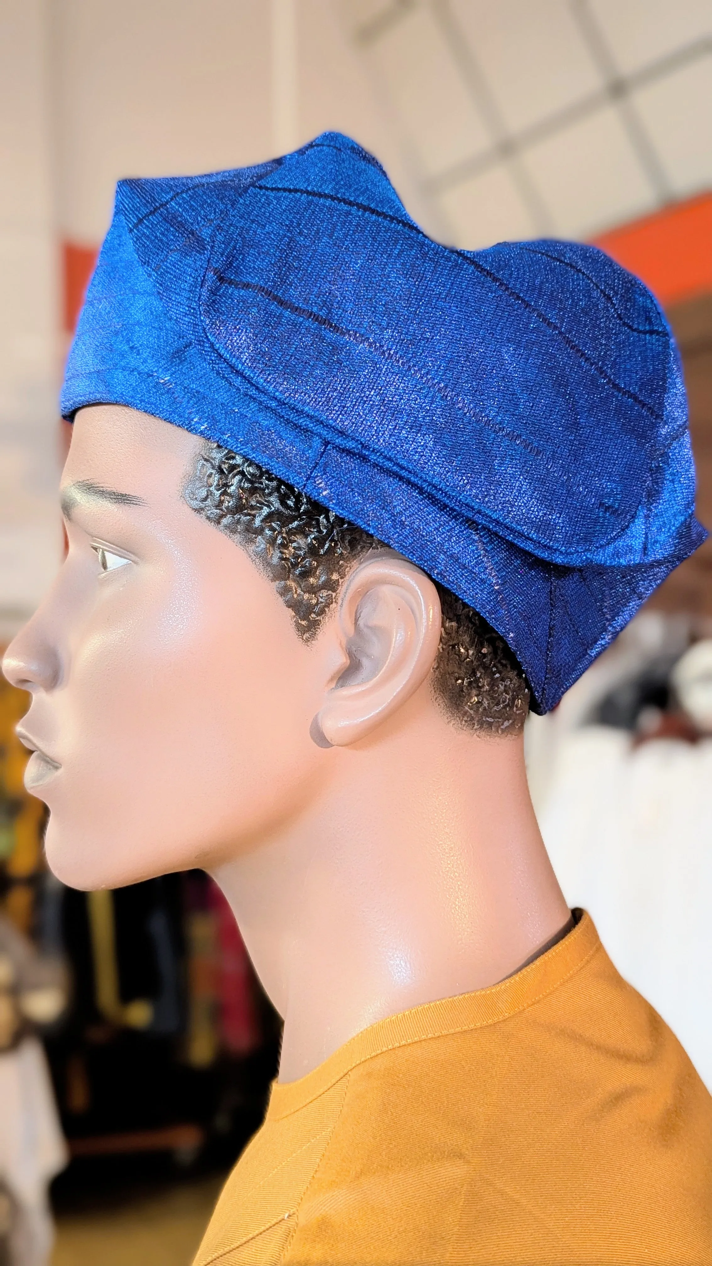 Dupsie's Blue Ọrẹ Fila Traditional Aso Oke African Hat Cap Kufi DPHARB6