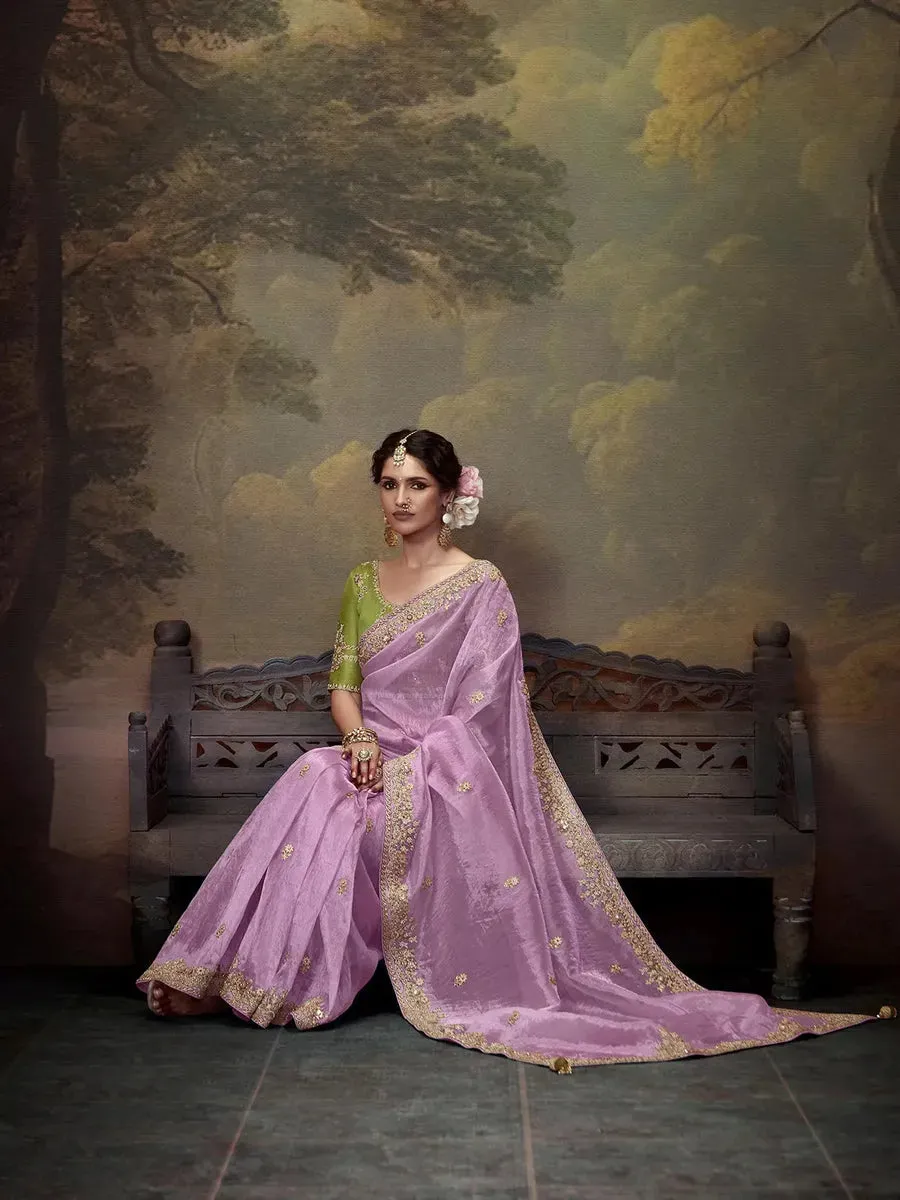 Elegant Lavender Embroidered Fancy Saree