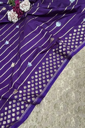 Elegant Pastel Banarasi Silk Suit With Purple Banarasi Silk Dupatta