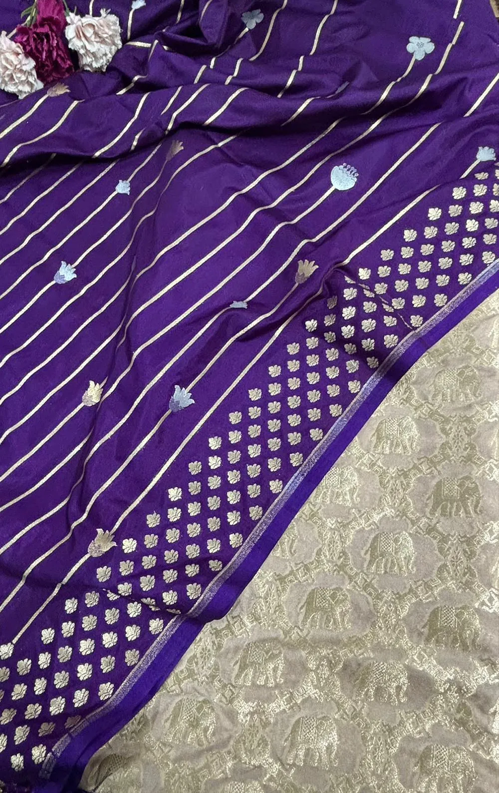 Elegant Pastel Banarasi Silk Suit With Purple Banarasi Silk Dupatta