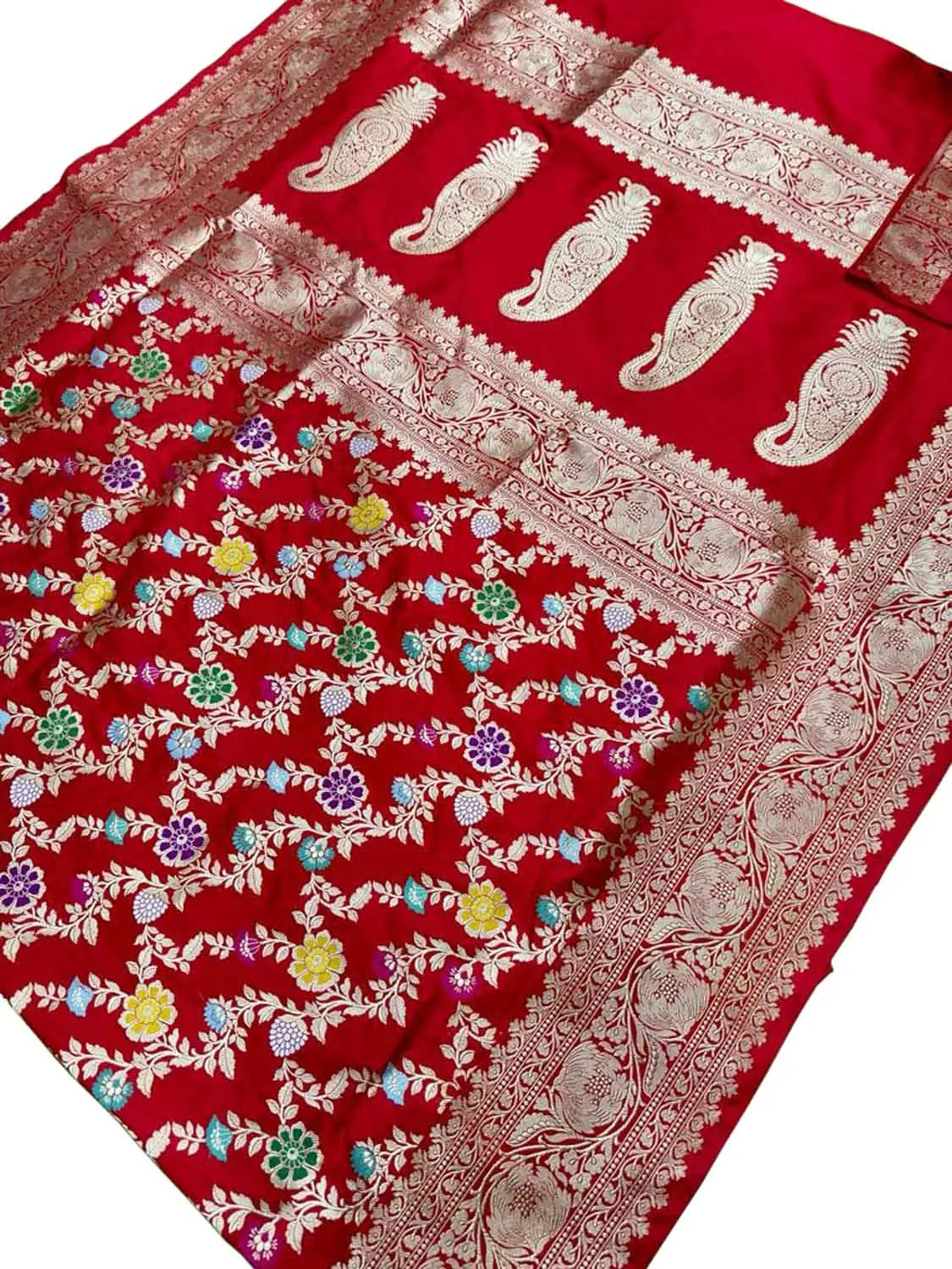 Elegant Red Banarasi Handloom Pure Katan Silk Kadwa Meenakari Saree