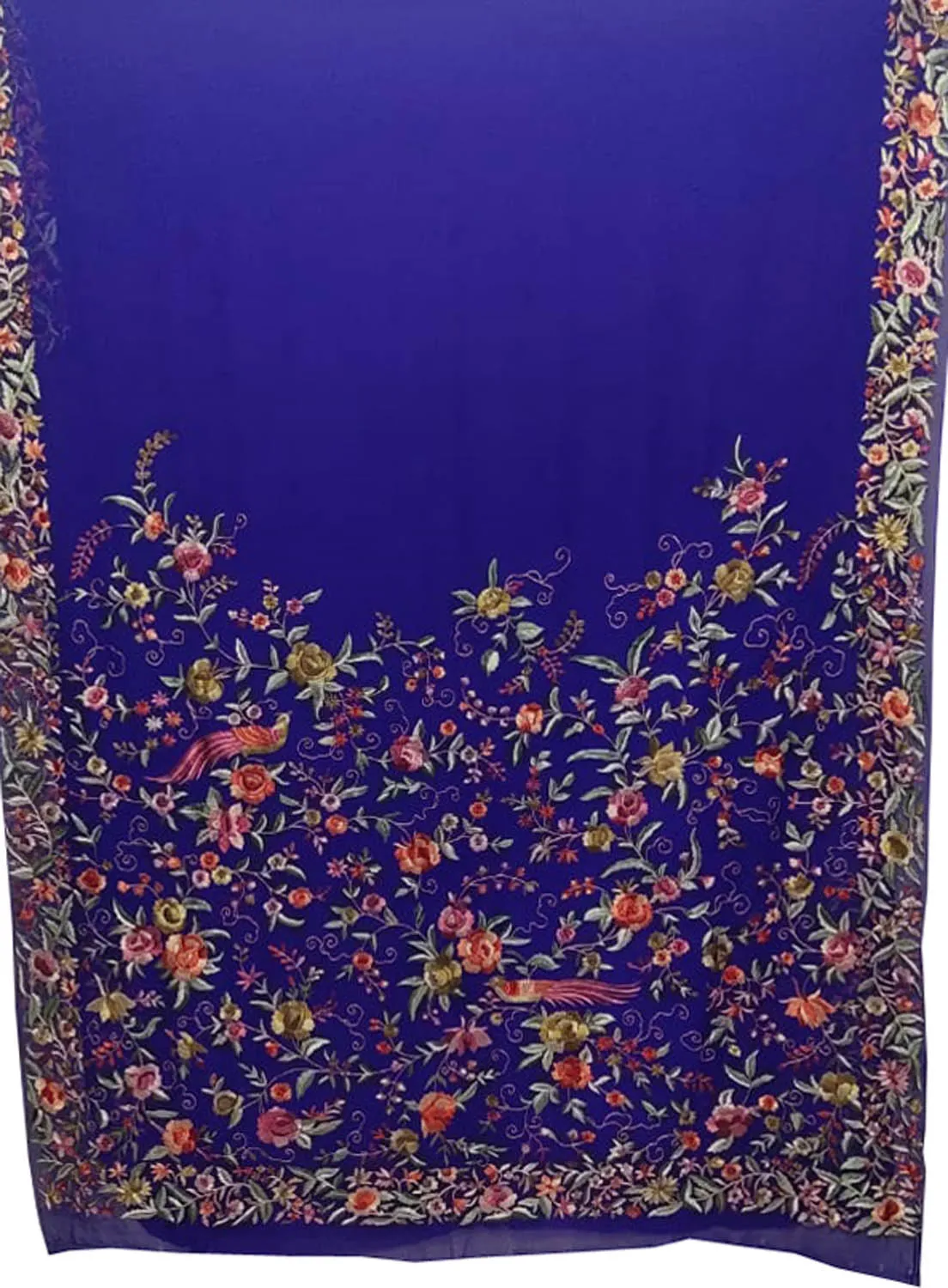 Exquisite Blue Hand Embroidered Parsi Gara Pure Georgette Saree