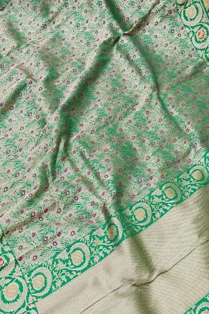 Exquisite Green Banarasi Handloom Pure Katan Silk Meenakari Saree