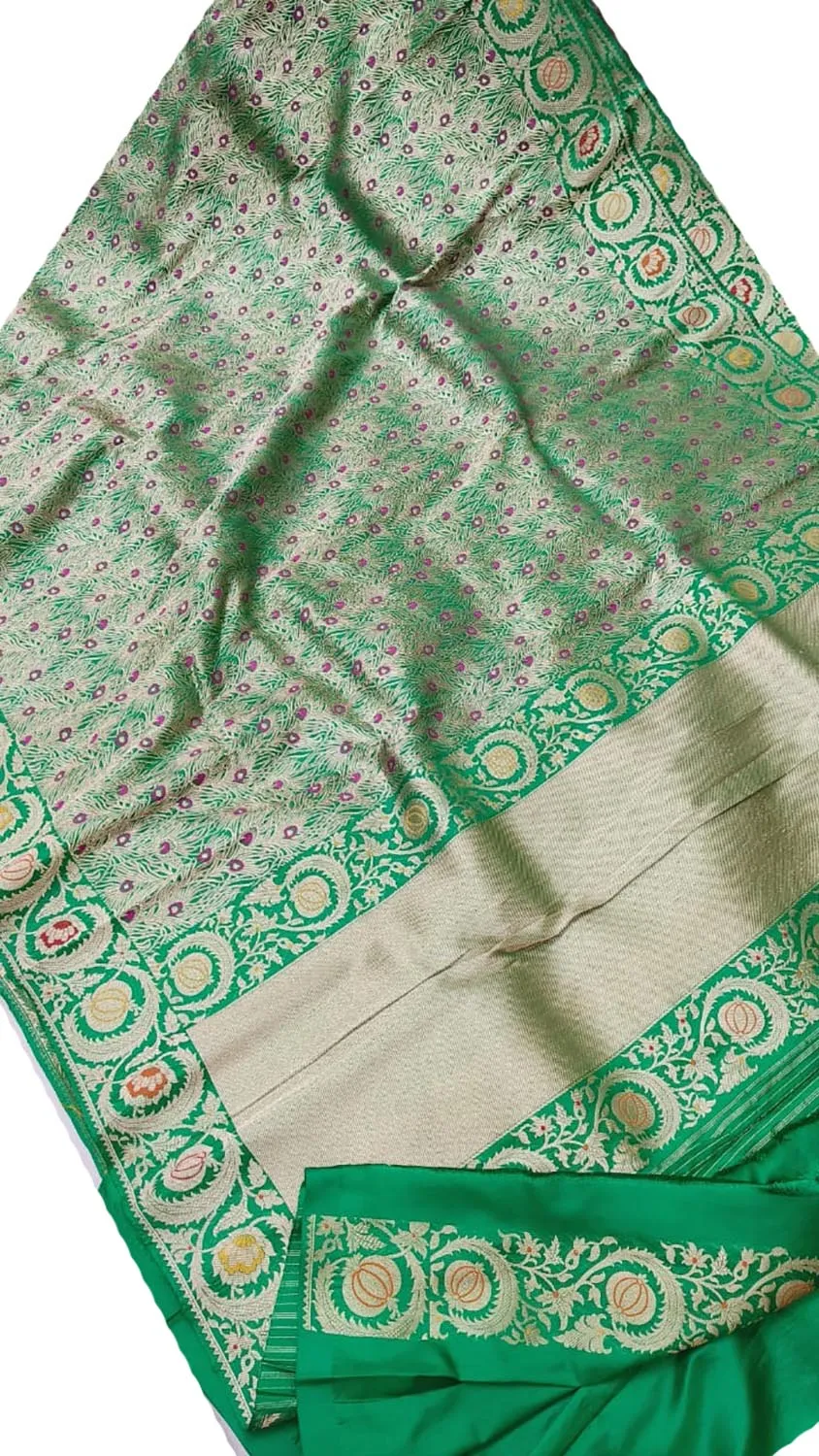 Exquisite Green Banarasi Handloom Pure Katan Silk Meenakari Saree