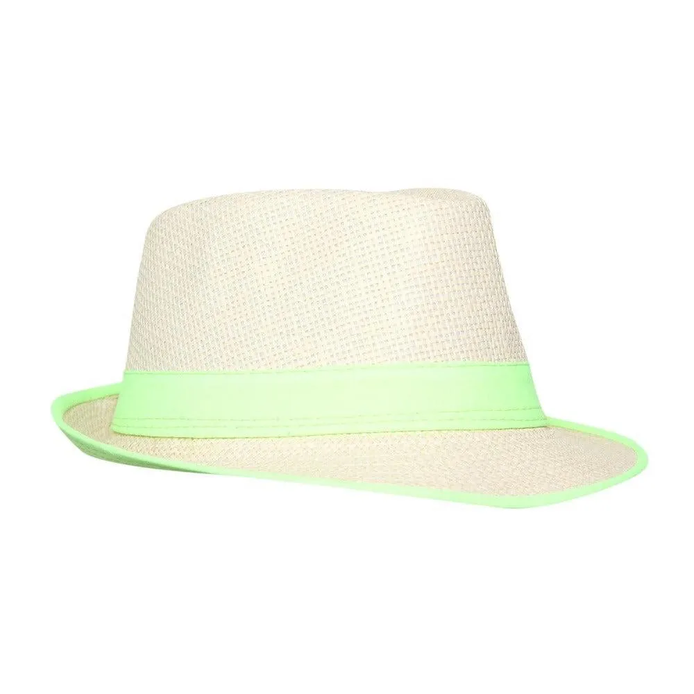 FabSeasons Neon Green Self Design Fedora Hat