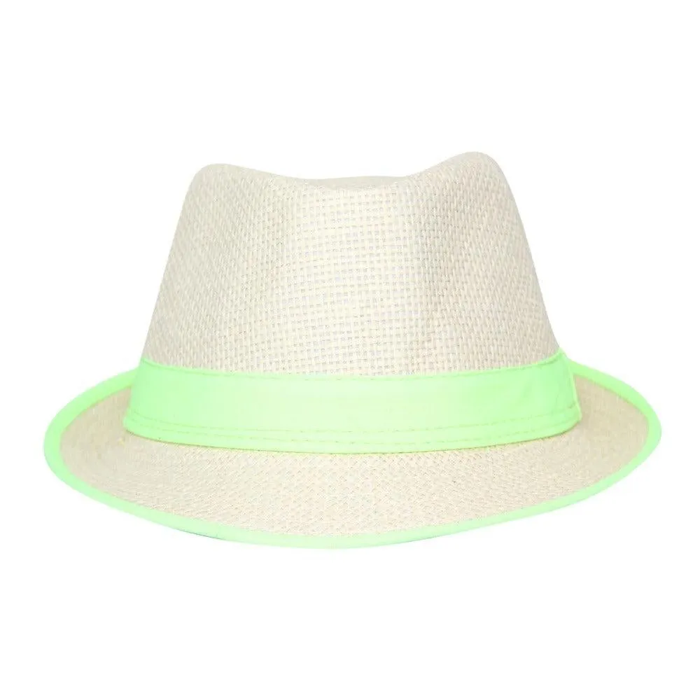 FabSeasons Neon Green Self Design Fedora Hat