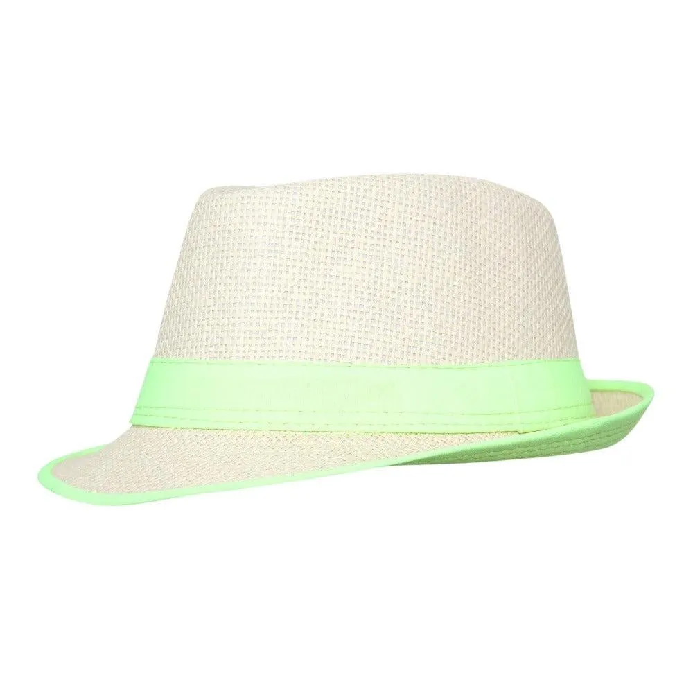 FabSeasons Neon Green Self Design Fedora Hat