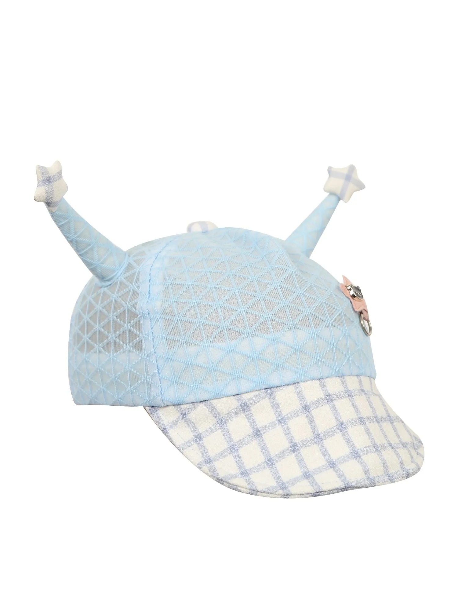 FabSeasons Self-Checkered Blue Caps/Hats for Boys & Girls (1-3 Years) with Antler, Velcro Adjustment