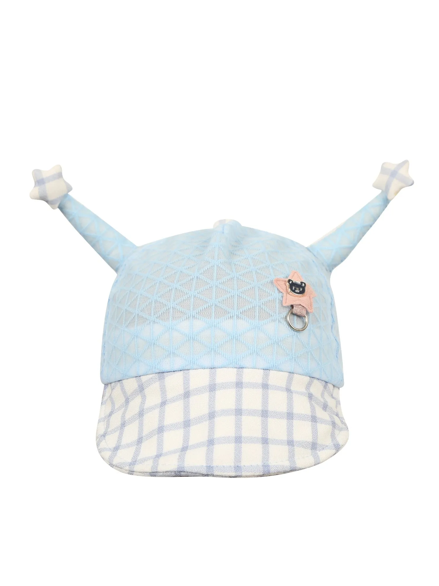 FabSeasons Self-Checkered Blue Caps/Hats for Boys & Girls (1-3 Years) with Antler, Velcro Adjustment